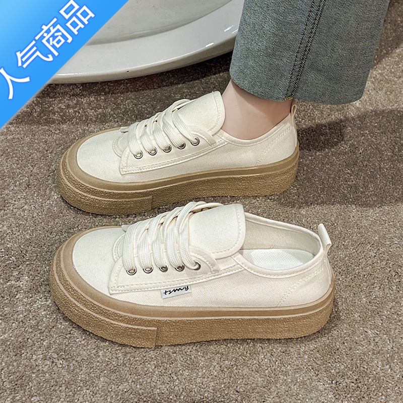 SUNTEK原创小众设计经典小黑鞋女2023年夏季新款百搭韩版帆布鞋厚底板鞋高清大图