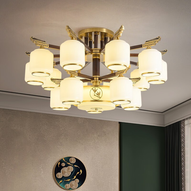 慕洛奇全铜新中式吸顶灯大气客厅灯饰别墅现代简约中国风餐厅卧室主