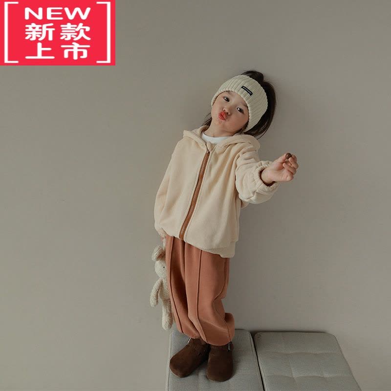 可莉允大耳象童装铺女童宽腰折线运动裤2022秋冬款宝宝保暖幼儿园长裤子保暖裤图片
