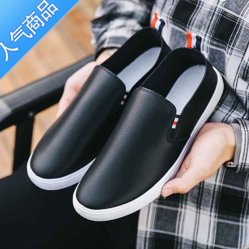 SUNTEK秋冬男鞋皮鞋舒适休闲懒人鞋一脚蹬软底防滑防水运动工作鞋透气夏 黑色M6001 男款男款41