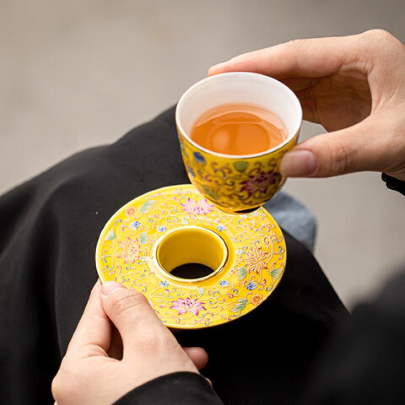苏氏陶瓷(SUSHI CERAMICS) J1055 珐琅彩缠莲枝品茗杯 60ml 单位:个色高清大图