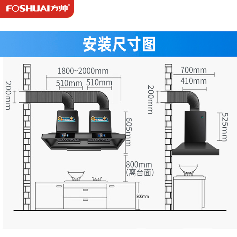 方帅(FOSHUAI)38立方农村土灶柴火灶大尺寸油烟机大锅灶大功率饭店快餐酒店食堂顶吸排烟机罩