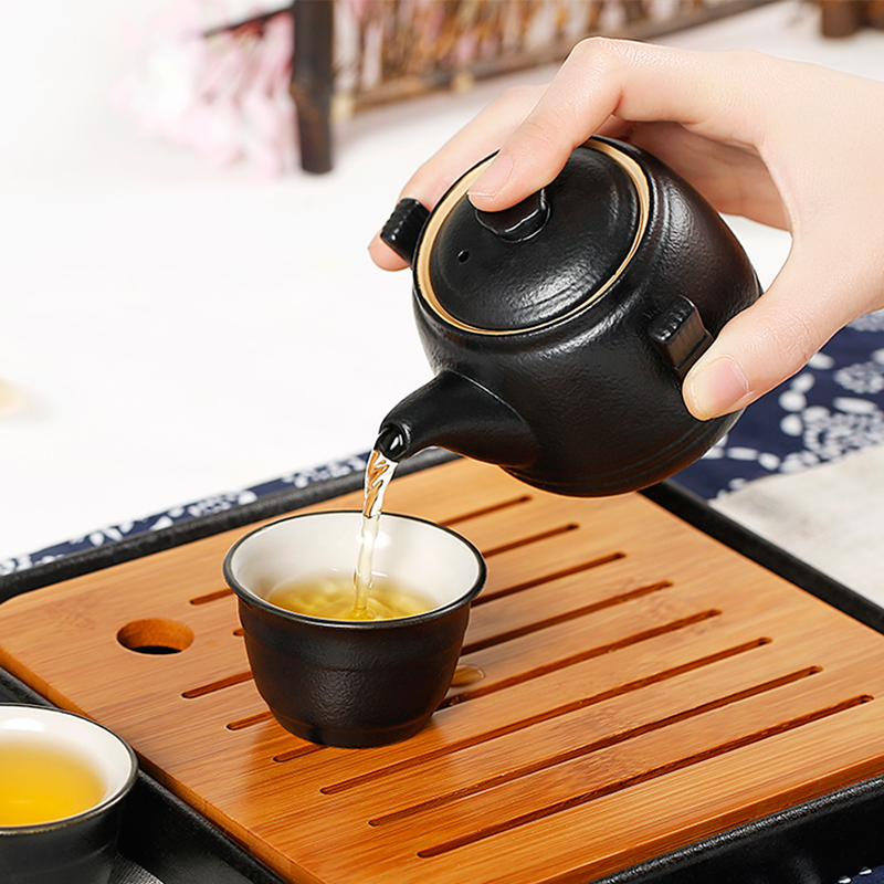 常生源 旅行功夫茶具套装陶瓷茶盘茶壶茶杯功夫套组 四方和气