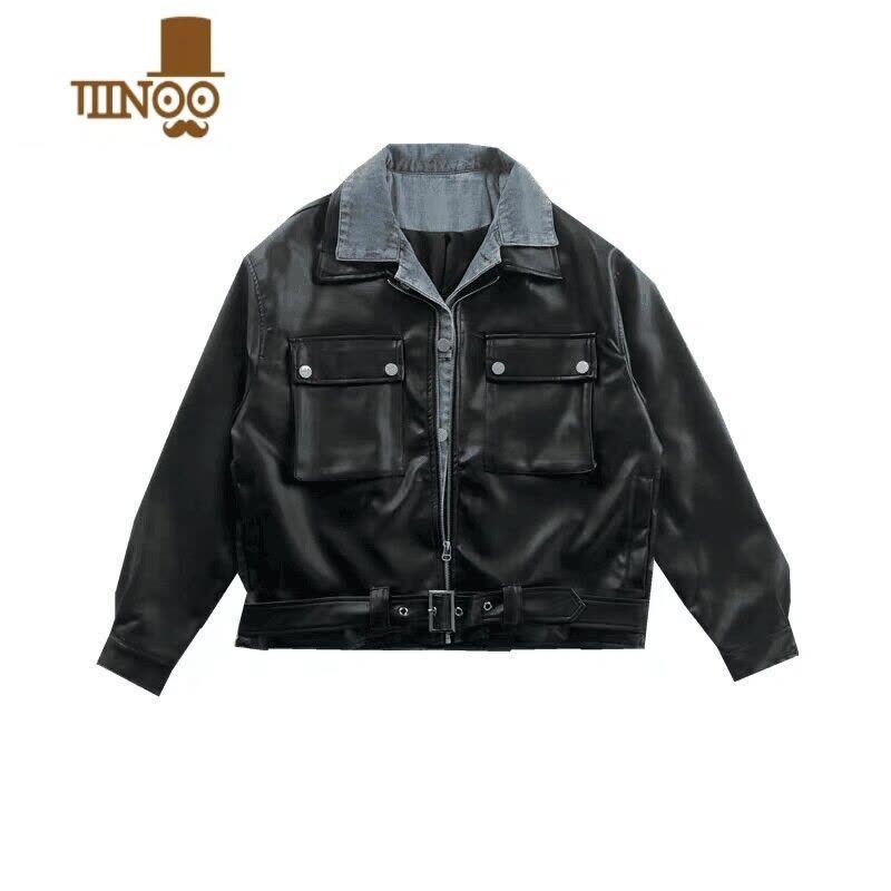 YANXU假PU皮衣外套男新款潮牌宽松牛仔夹克痞帅感休闲套装图片