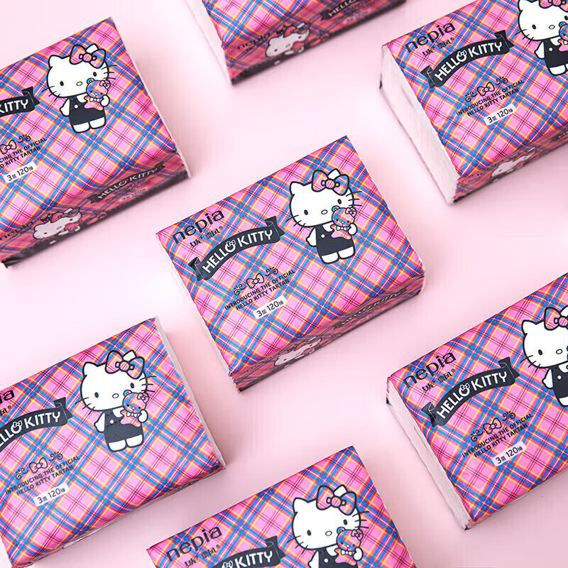 妮飘(Nepia)HelloKitty凯蒂英伦格抽纸3层120抽*24包整箱家用餐巾纸巾高清大图