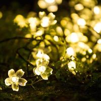 樱花太阳能LED灯串灯小彩灯带户外防水庭院家用装饰彩灯串灯 暖白光 樱花5米20灯-太阳能8模式