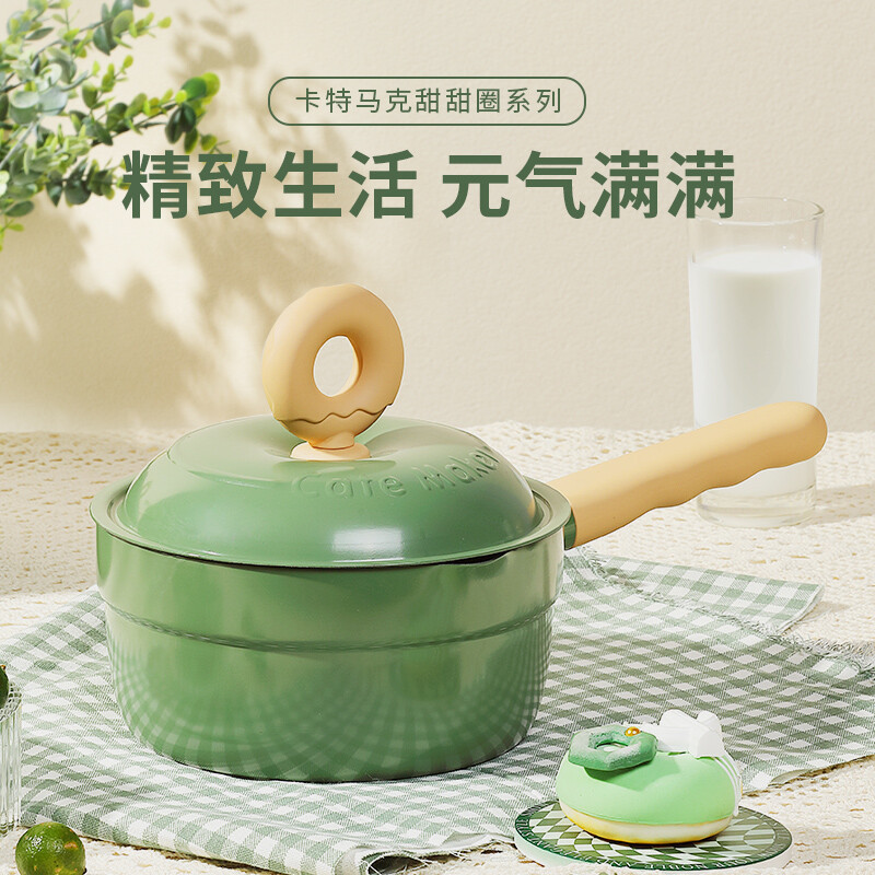 CateMaker平锅泡面日式不粘锅奶锅燃气小锅单柄汤锅雪平锅儿童辅食锅 甜甜圈奶锅16cm
