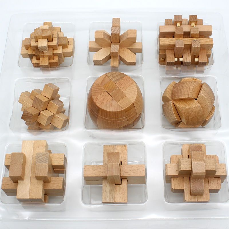 孔明锁鲁班锁全套小学生成人解锁玄机盒子机关玩具套装九连环礼盒榉木