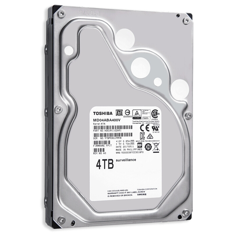 东芝(TOSHIBA) 4TB 5400转128M SATA3 监控级硬盘 MD04ABA400V
