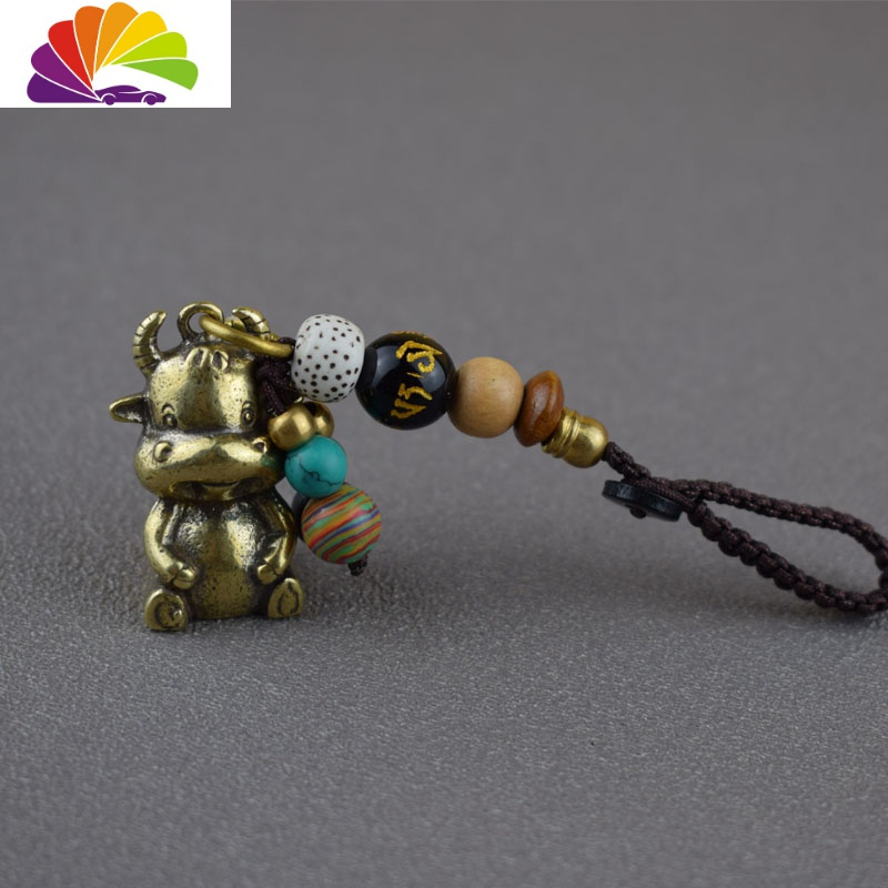 舒适主义十二生肖牛宝宝汽车钥匙扣挂件实心铜牛腰挂式钥匙扣内饰摆