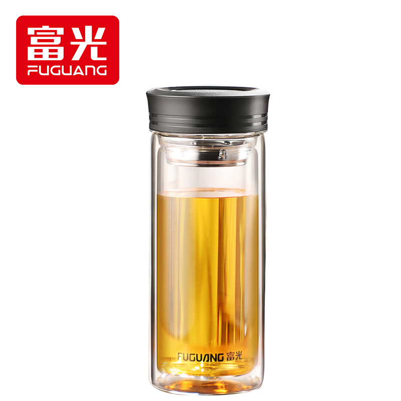 富光双层玻璃杯简约大容量男女式茶水杯子便携透明家用泡茶水杯
