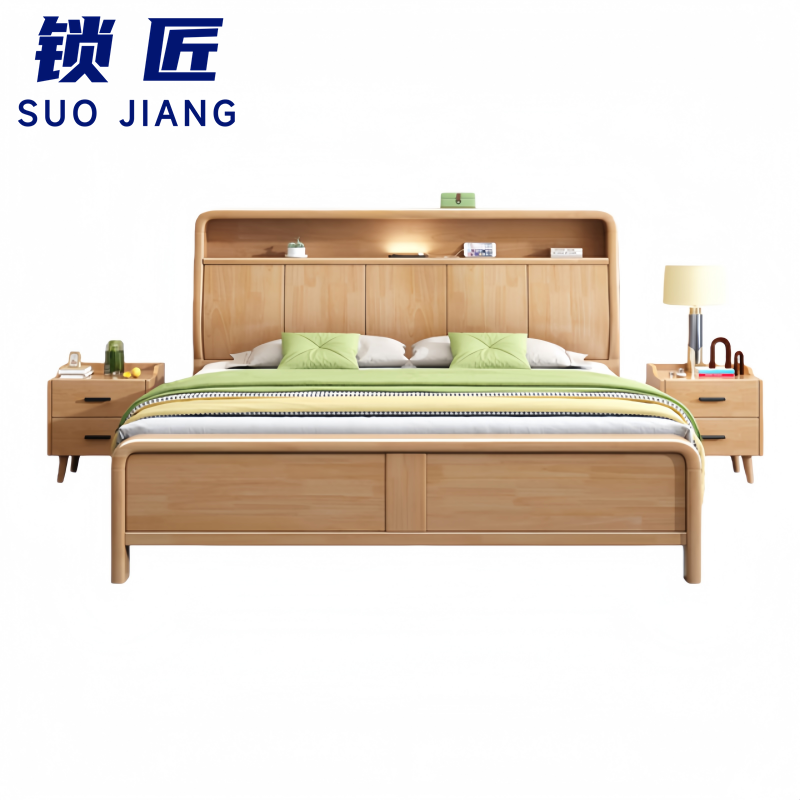 锁匠 简 约 实木床 床+2床头柜180*220cm 套