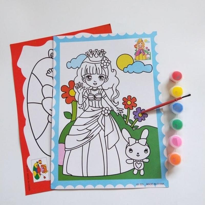 儿童水彩画填色画颜料画涂鸦画油画套装幼儿园diy手工画涂色画卡20张