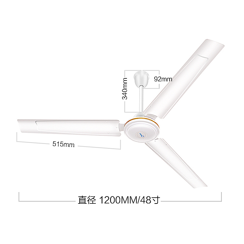 美的(Midea)FC140-BA吊扇56寸家用客厅电风扇静音铁叶大风力宿舍工厂工业楼顶扇 白色