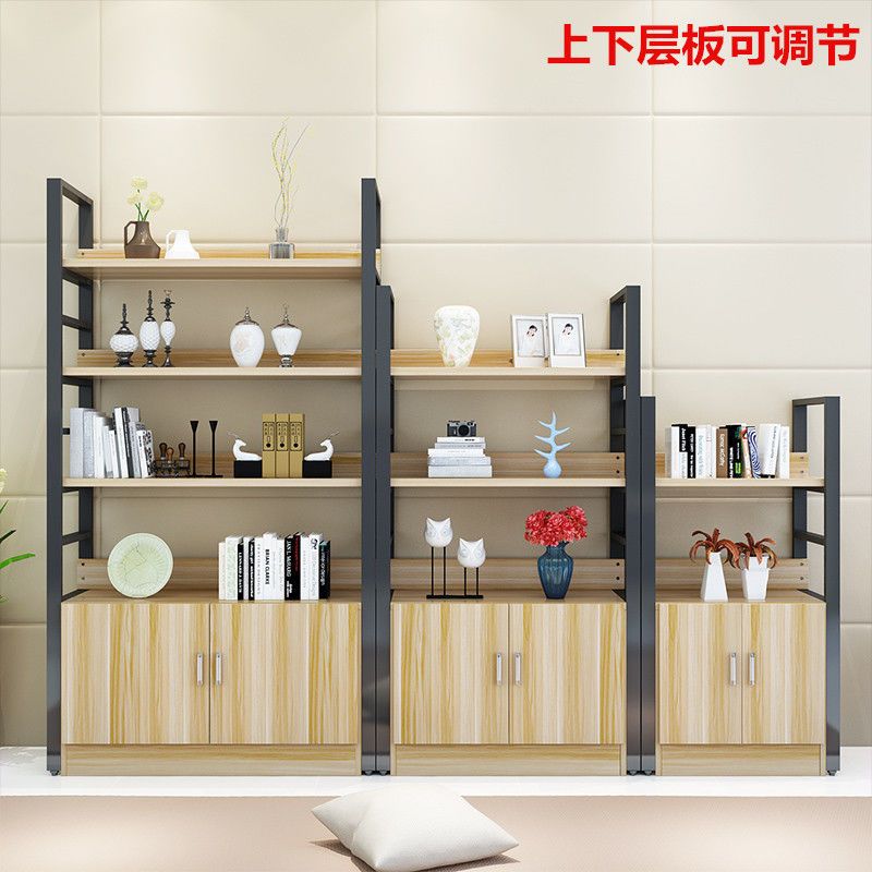 货架仓储化妆品展示柜钢木书架书柜陈列柜储物架置物架整理架鞋架 柚木白架 三100*30*108