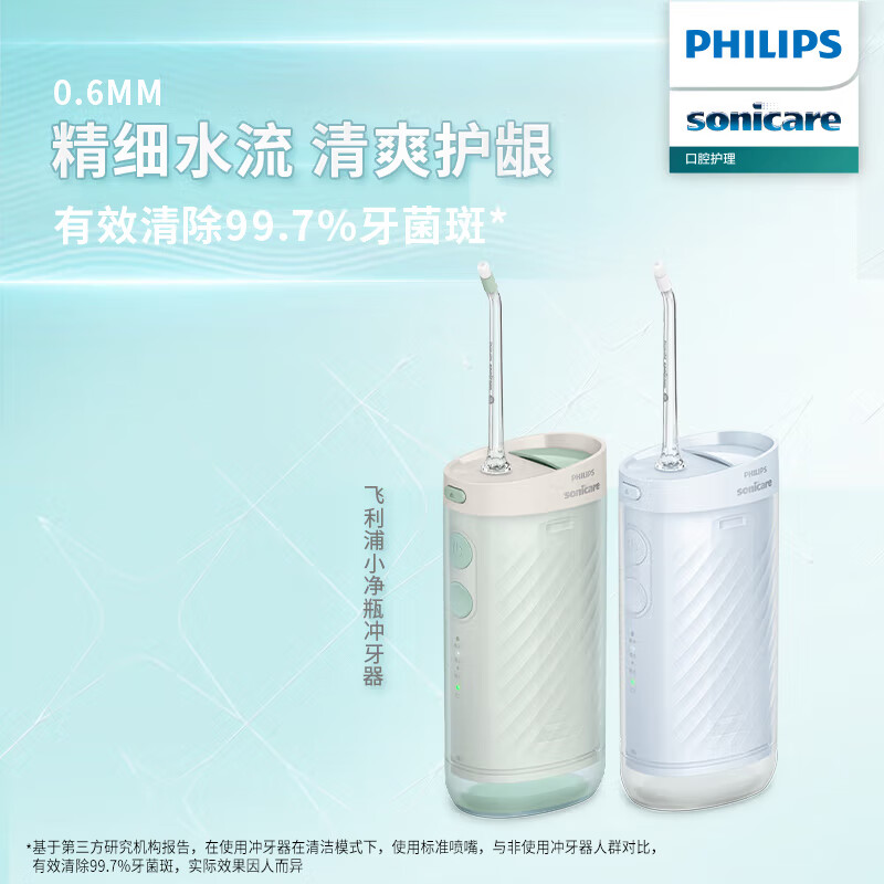 飞利浦(PHILIPS)[肖战推荐] 伸缩便携牙齿冲牙器洗牙器 情侣送男生/女友 含3款喷嘴HX3331/04不困蓝高清大图