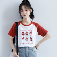 2021夏季新款拼色插肩袖体恤人头印花短袖T恤女原宿bf风上衣ins潮 白色 S