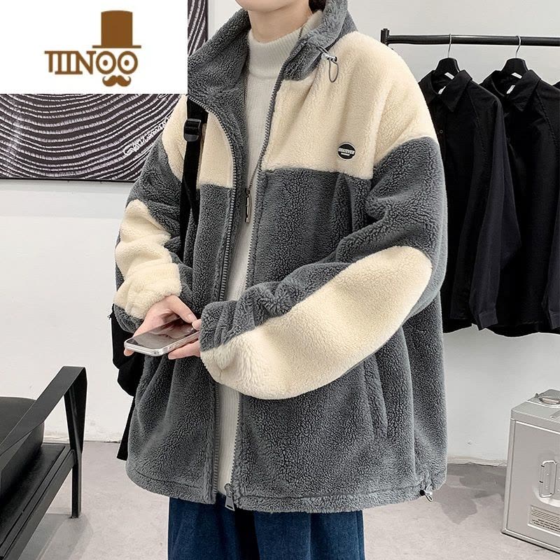 YANXU羔绒外套冬季男士潮牌加绒加厚夹克情侣装休闲男款晋江棉服上衣图片