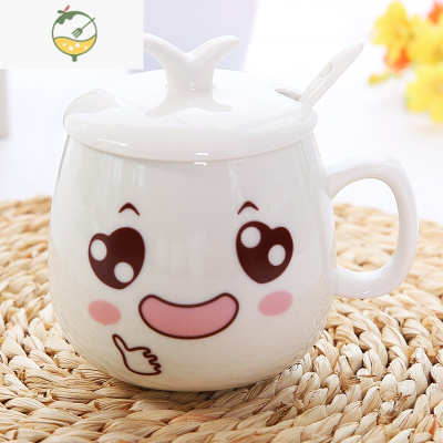 YICHENG杯子创意陶瓷马克杯情侣杯水杯陶瓷杯带盖个性萌系表情可爱咖啡杯