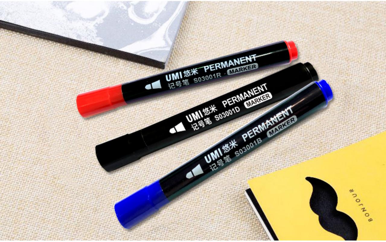 悠米 简约单头记号笔3mm S03001D 黑 10支/盒 3盒装高清大图