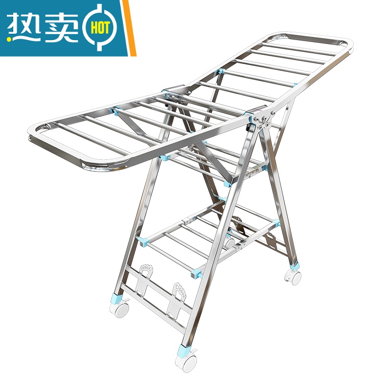 敬平不锈钢晾衣架落地折叠室内外家用婴儿凉被子晒衣架子阳台便携 [1.8米]双层+万向轮+晾晒礼包 大高清大图