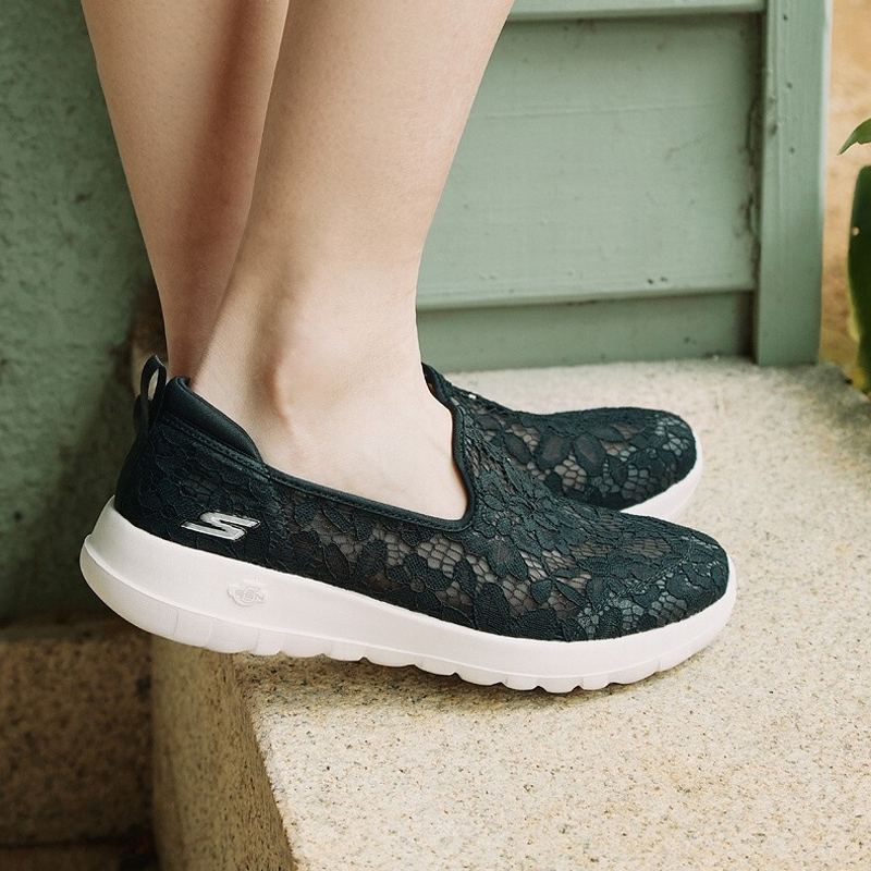 Skechers斯凯奇女鞋新款夏季一脚蹬休闲鞋轻质蕾丝健步鞋896020-BKW ZP高清大图