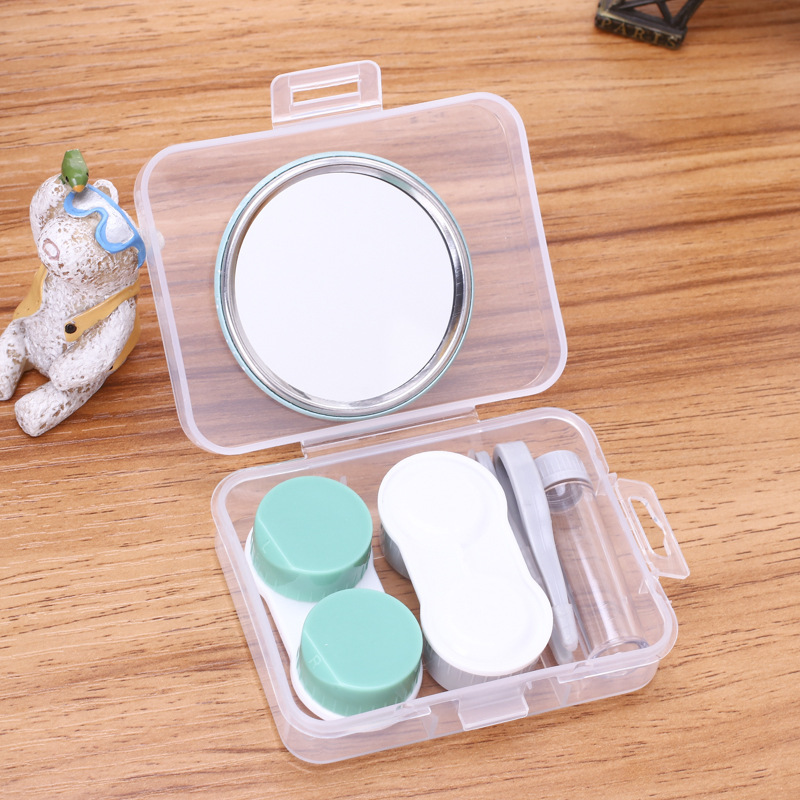 隐形眼镜盒塑料隐形伴侣盒带镜子迷你小巧隐形眼镜盒