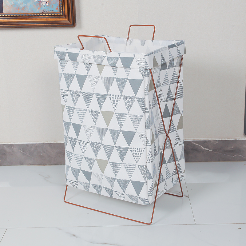 可折叠支架防水超大号家居衣物收纳筐脏衣篮脏衣篓储物箱 驼色铁架灰三角铁架