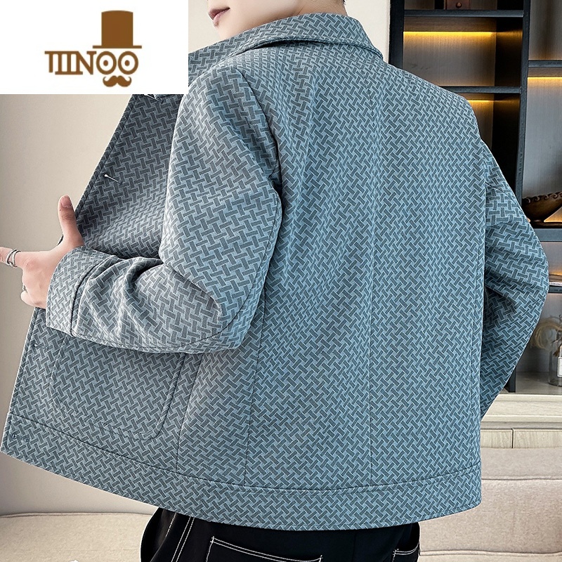 YANXU格子外套男感痞帅潮牌翻领夹克男装韩版休闲百搭短款风衣高清大图