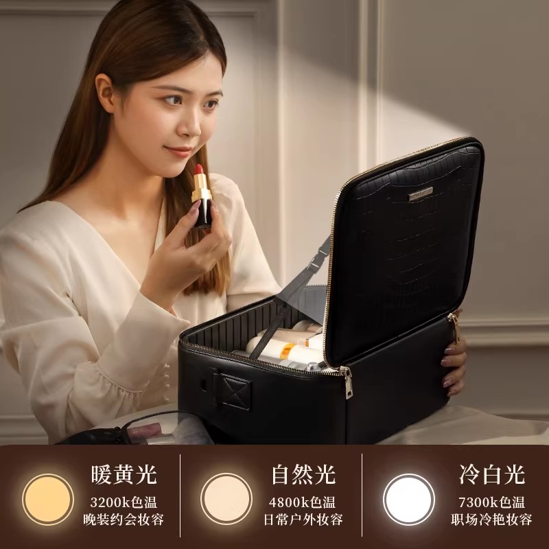 带镜子LED灯化妆箱收纳盒化妆包女便携式新款便携大容量手提1085高清大图