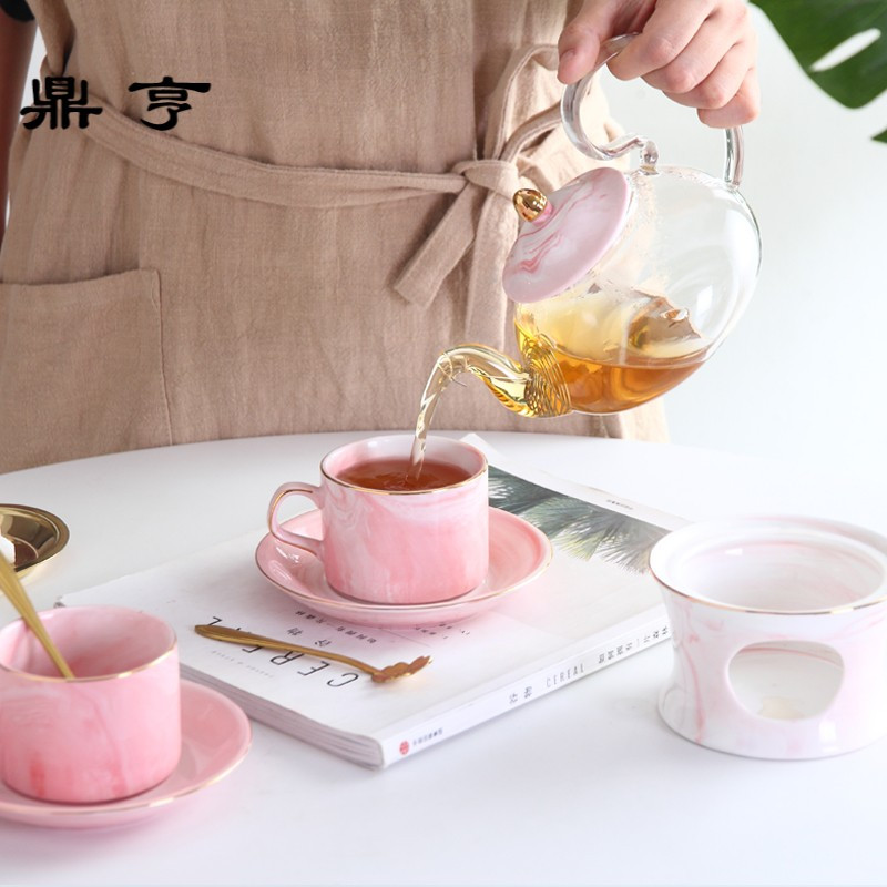 鼎亨大理石纹耐热花茶具套装陶瓷蜡烛加热煮水果茶杯欧式玻璃花
