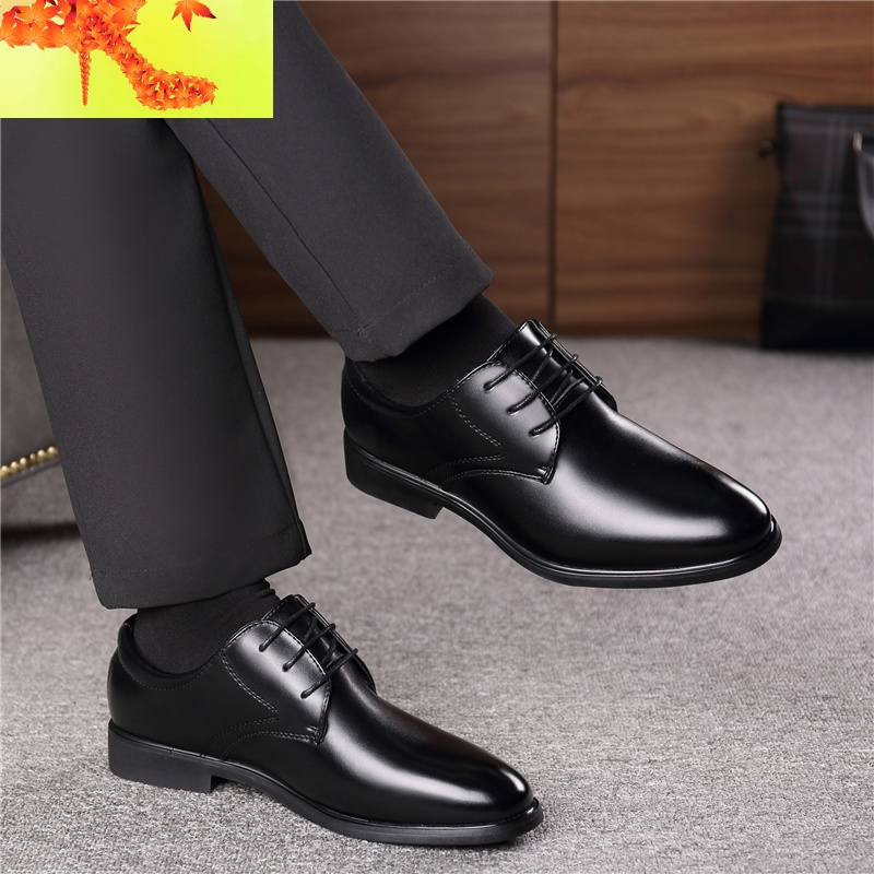 商务正装皮鞋男士内增高男鞋春季青年韩版英伦黑圆头休闲鞋子透气简畅