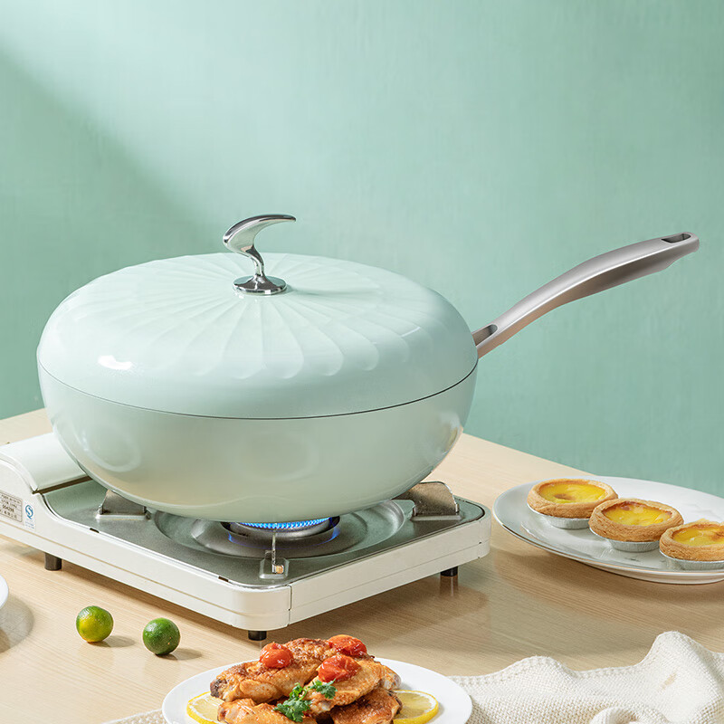 Debo德铂炒锅搪瓷珐琅不粘锅炒菜锅家用燃气灶电磁炉通用 伊丽莎白 32CM