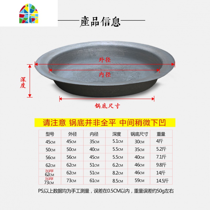 生铁生煎包锅大号老式平底加厚煎锅铸铁燃气用摆摊商用锅贴专用锅 FENGHOU 62cm加厚生煎锅+木盖高清大图