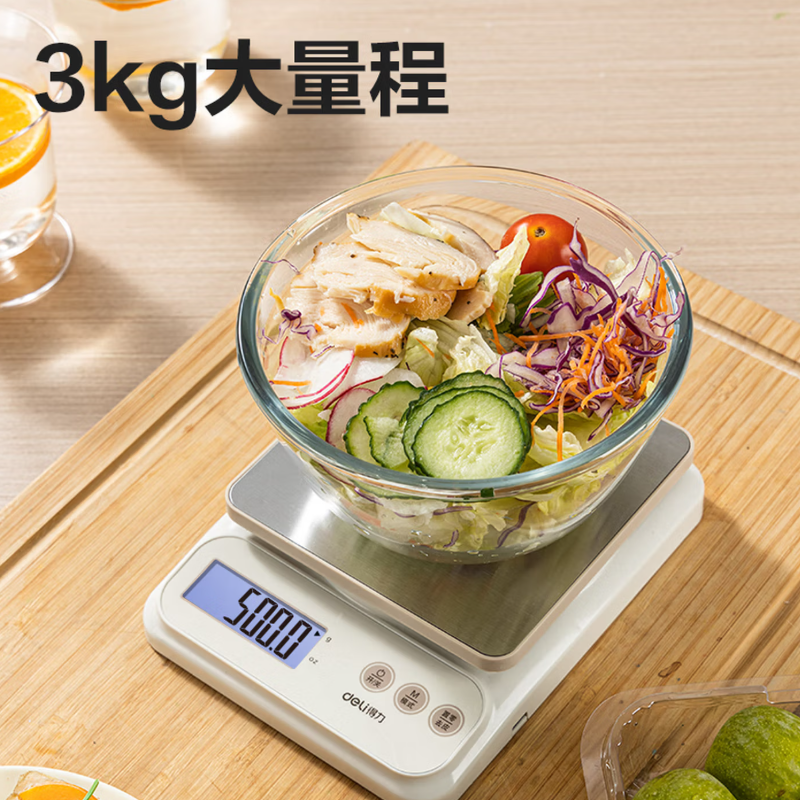 得力(deli)高精度 电子秤克称充电款 不锈钢秤面 3kg 0.1g TE912高清大图