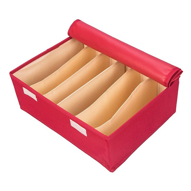 安巢家居(ANCHOW)内衣收纳盒内裤袜子收藏储物分层家用卧室衣柜文胸布艺整理箱AJ288收纳盒6格红色高清大图