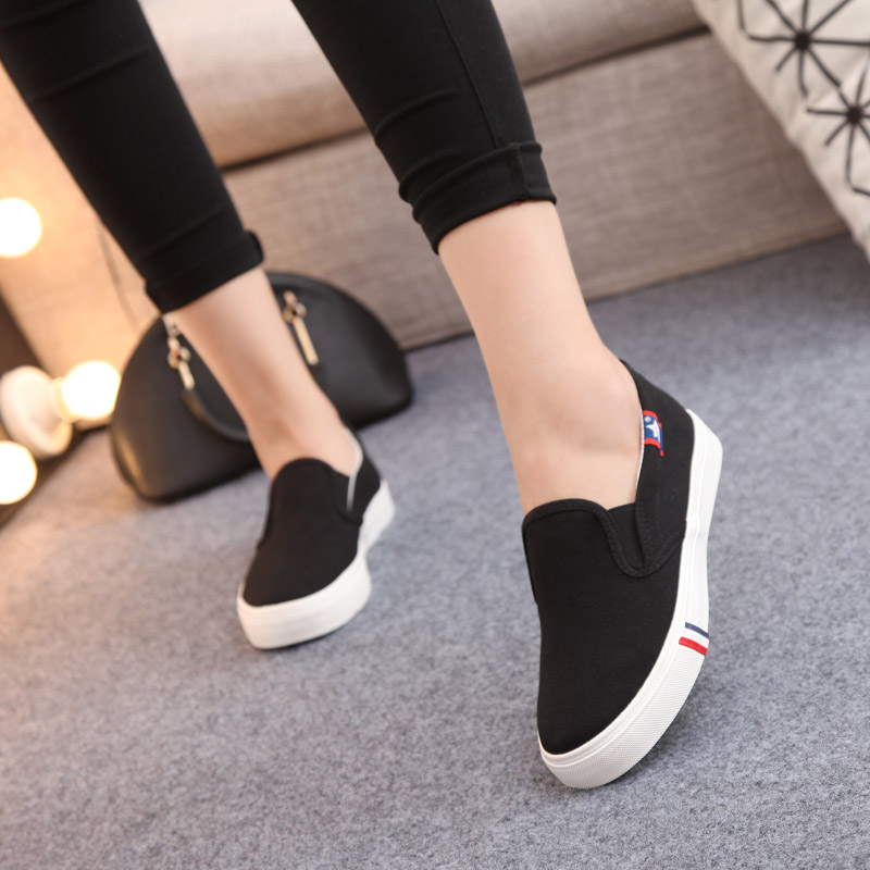 ideamini春夏大码鞋子女布鞋40 41 43一脚蹬懒人鞋女单鞋黑色帆布鞋