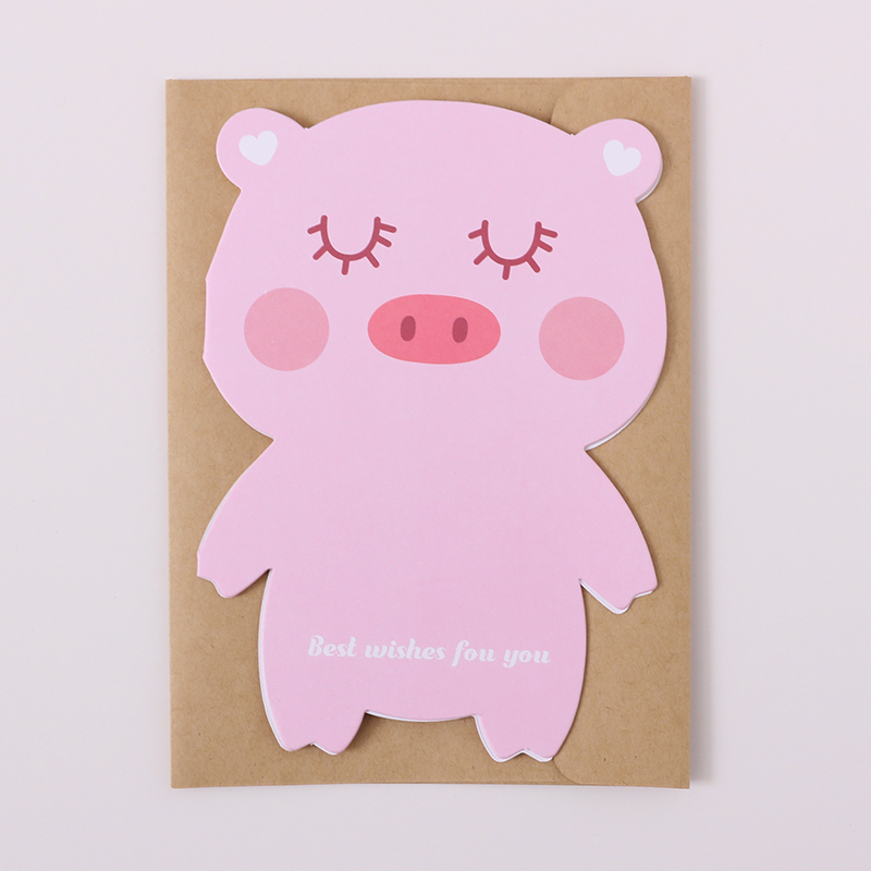 猪年贺卡卡通创意diy婚礼生日祝福小卡片留言卡小猪贺卡d款5张