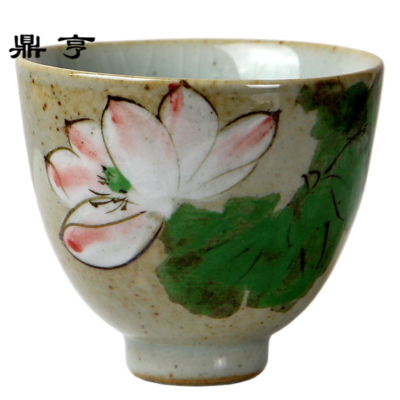 鼎亨 仿柴烧老岩泥品茗杯 景德镇手绘写意莲花单杯主人杯 茶具