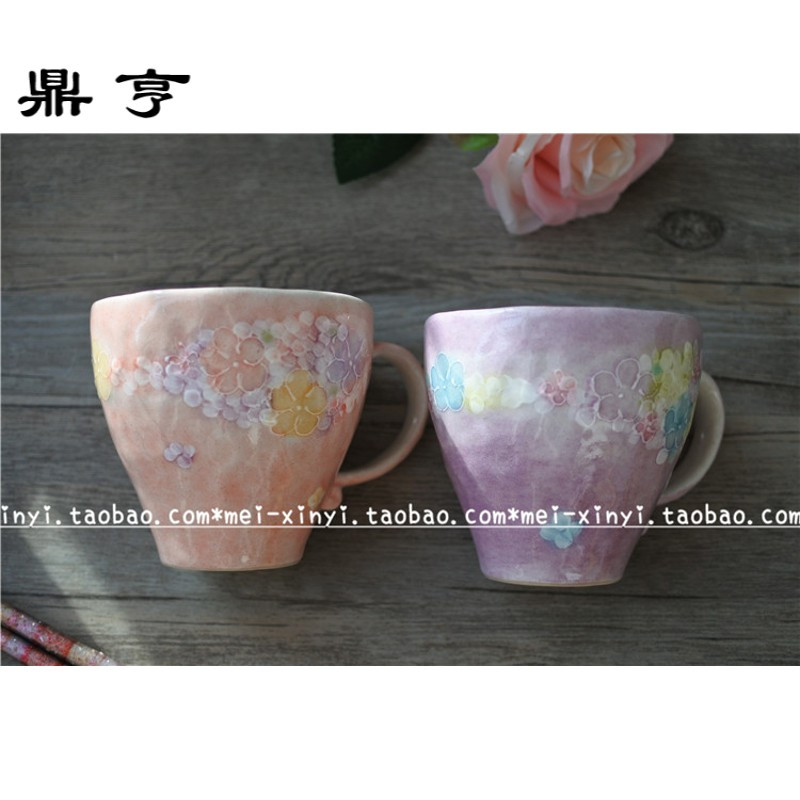 鼎亨现货日本濑户烧繁花花朵樱花手绘马克杯小花牛奶咖啡杯茶杯送