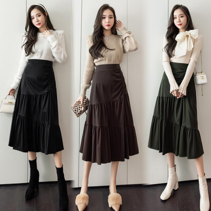 魅言魅语(meiyanmeiyu)不规则半身裙女2021年秋季新款高腰荷叶边中长