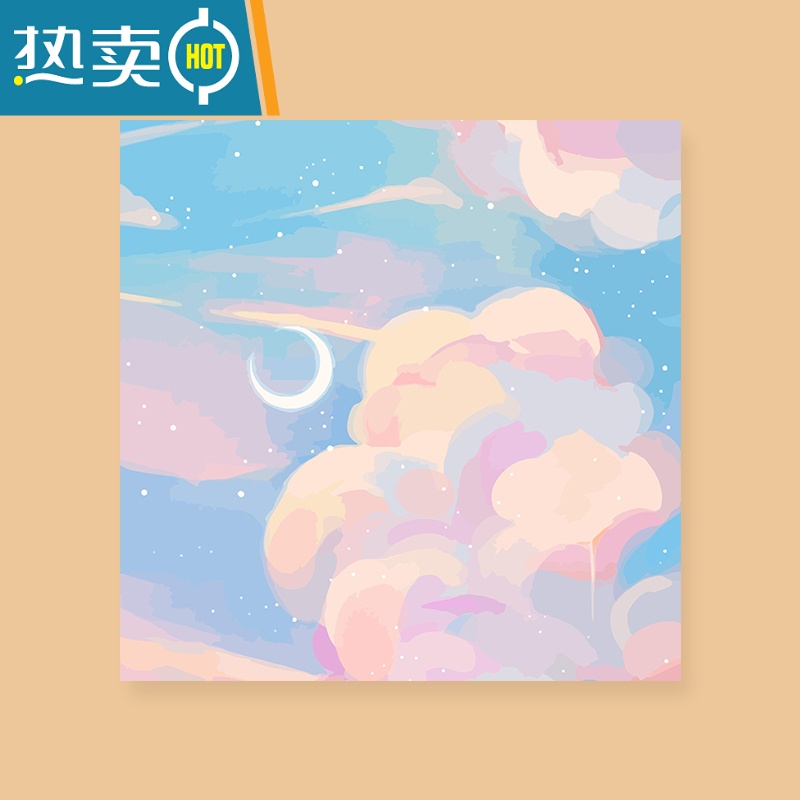 敬平秋夜月风景云天空填色礼物数字油画diy手绘丙烯油彩画手工装饰画装饰画高清大图