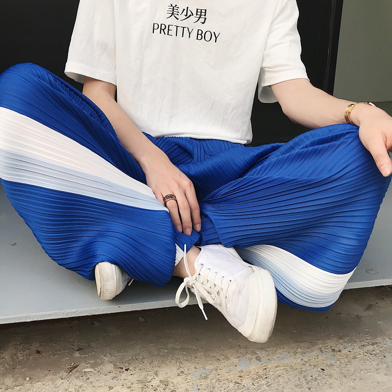 风青年运动休闲裤男宽松韩版日韩风个性百褶九分灯笼裤原宿风