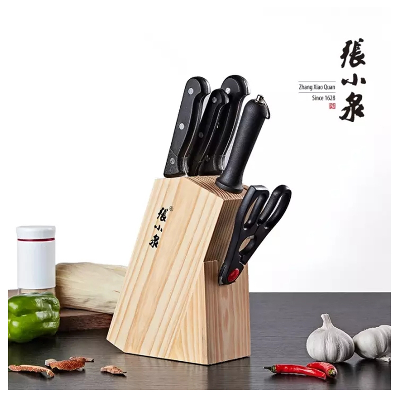张小泉简艺系列刀具-六件套(切片刀+小厨刀+水果刀+厨房剪+磨刀棒+刀座)