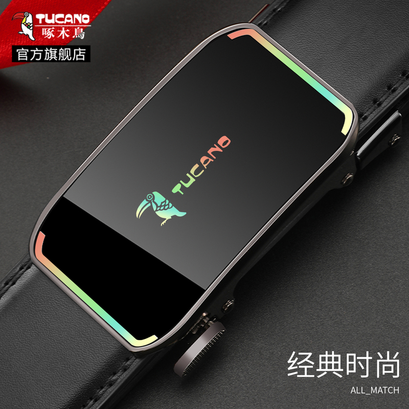 啄木鸟皮带男真皮2025新款男款自动扣腰带商务休闲裤带男士正品潮高清大图