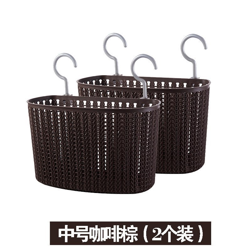 挂式收纳篮浴室挂篮浴筐厨房卫生间塑料洗澡篮子收纳筐壁挂置物篮_23 中号咖啡棕（2个装）