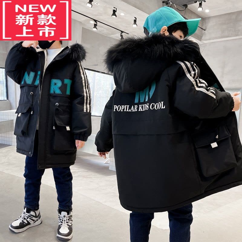 可莉允男童冬款加绒派克服棉衣大童洋气2022新款外套冬装炸街棉服大毛领图片