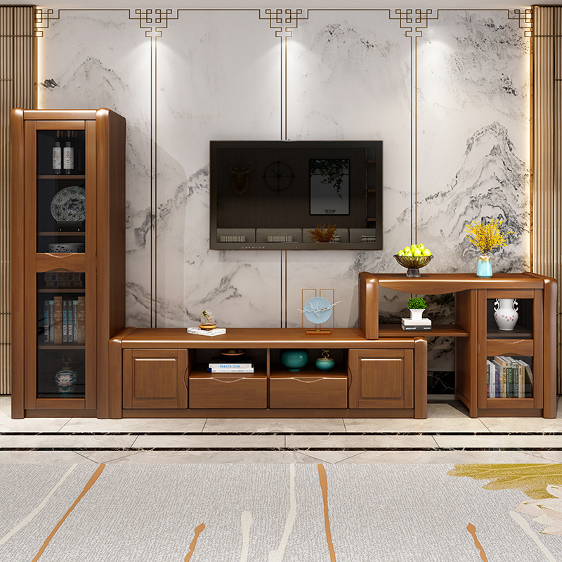 百冠环球 实木电视柜现代简约地柜组合电视背景墙柜中式电视机客厅