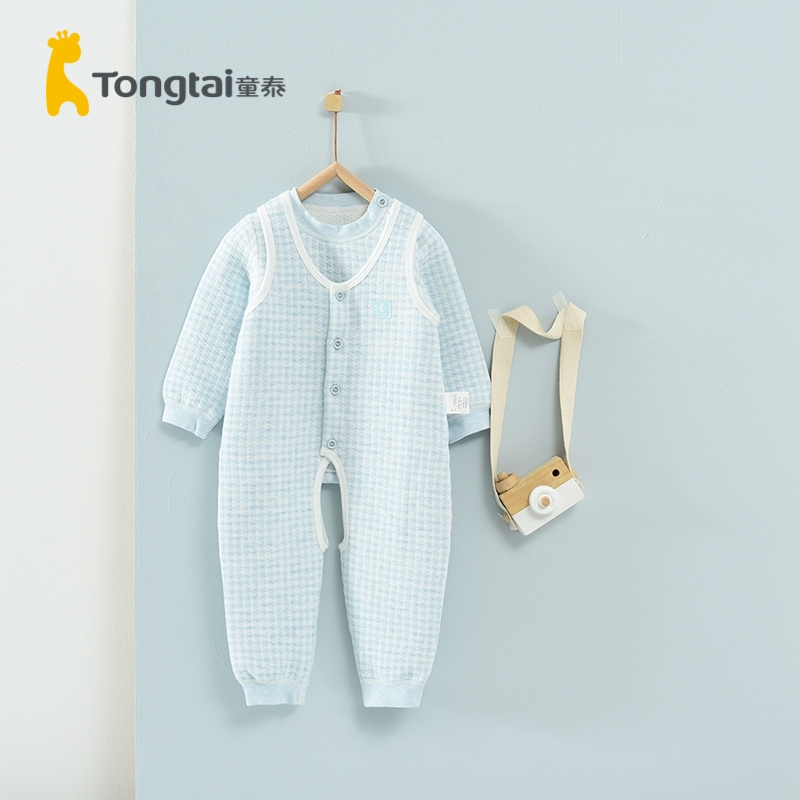 童泰(TONGTAI)秋冬款婴儿加厚衣服3-12月婴儿男女宝宝上衣背带裤开裆保暖套装小童宝宝内衣儿童内衣