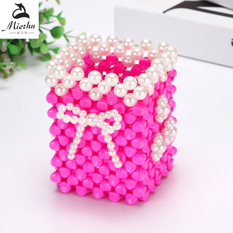 珍珠笔筒diy手工串珠材料包制作亚克力编织儿童玫红视频